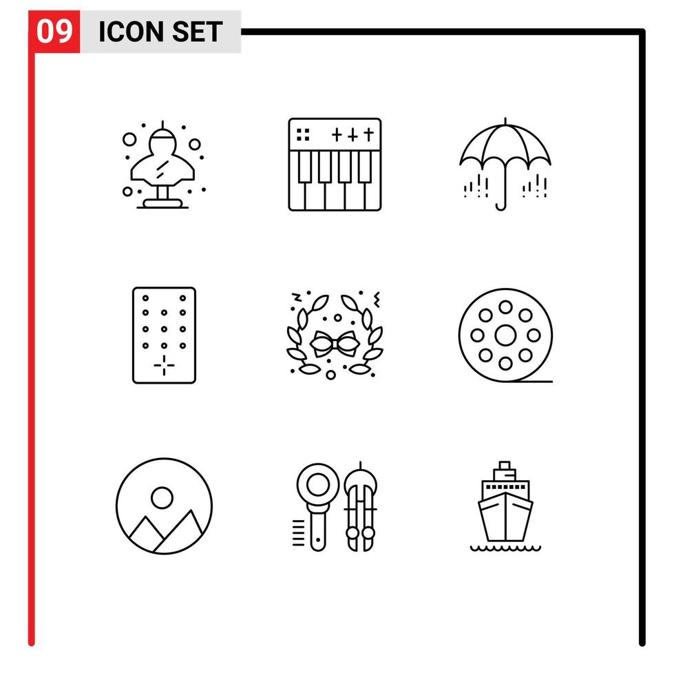 ensemble moderne de 9 contours pictogramme d'arc contrôle de la musique à distance météo éléments de conception vectoriels modifiables vecteur