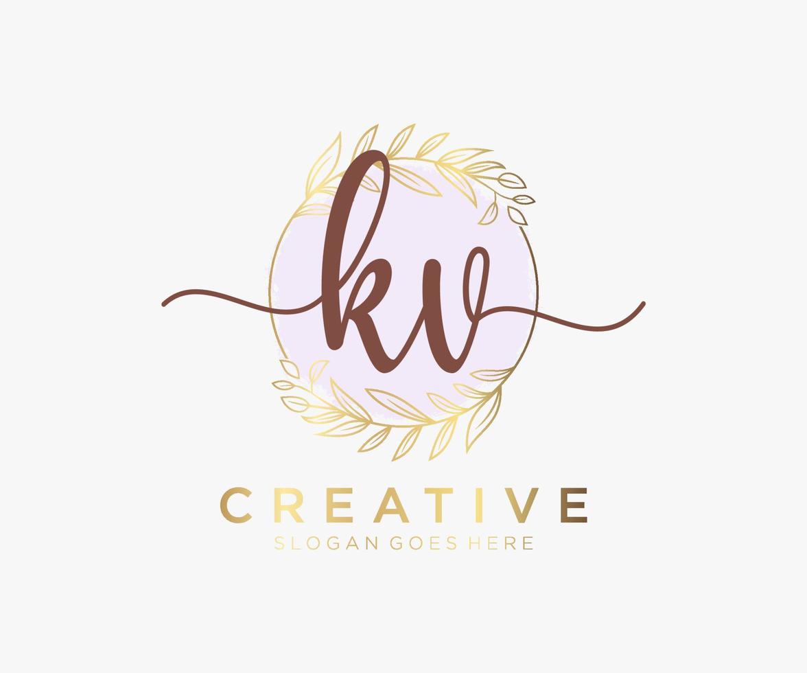 logo féminin kv initial. utilisable pour les logos nature, salon, spa, cosmétique et beauté. élément de modèle de conception de logo vectoriel plat.