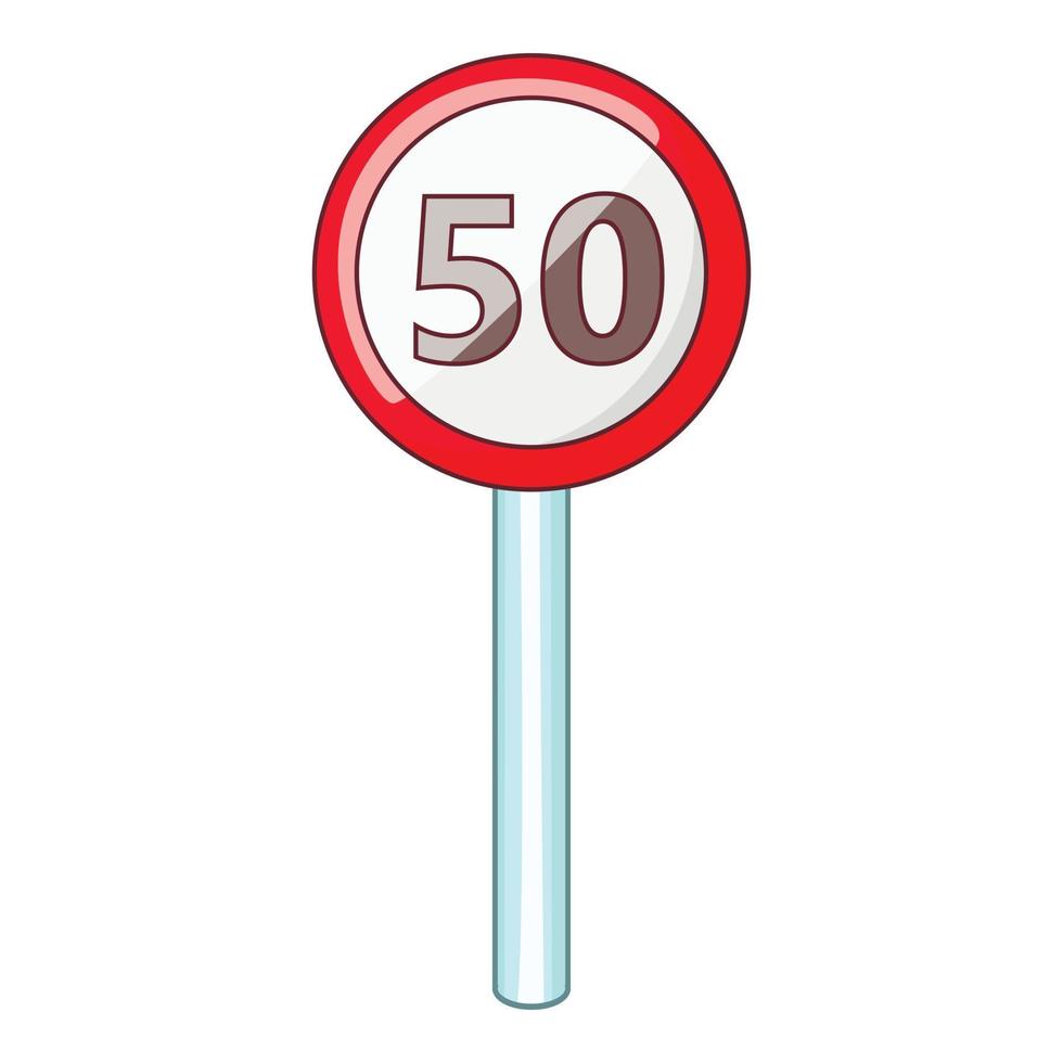 limite de vitesse cinquante icône de panneau de signalisation, style cartoon vecteur