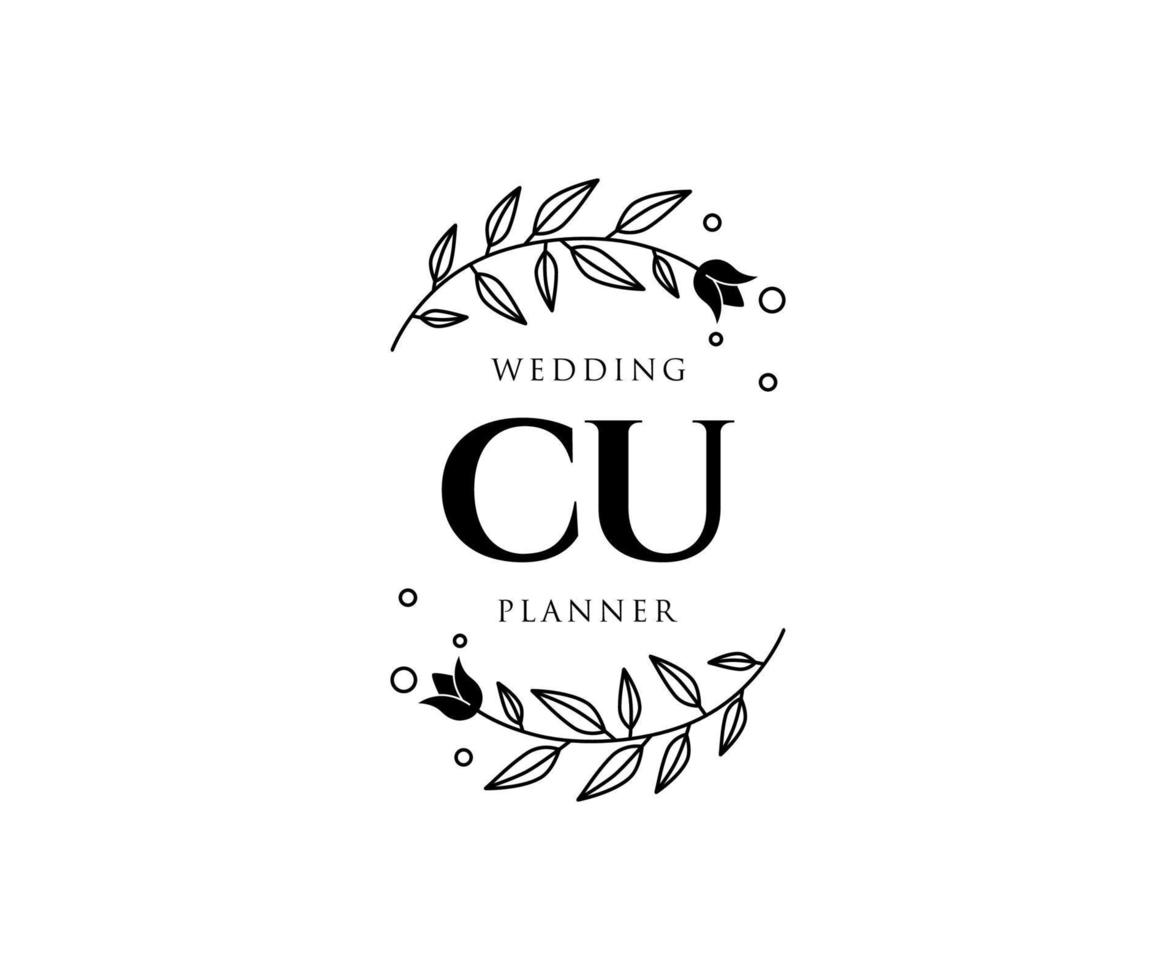 collection de logos de monogramme de mariage lettre initiales cu, modèles minimalistes et floraux modernes dessinés à la main pour cartes d'invitation, réservez la date, identité élégante pour restaurant, boutique, café en image vectorielle vecteur