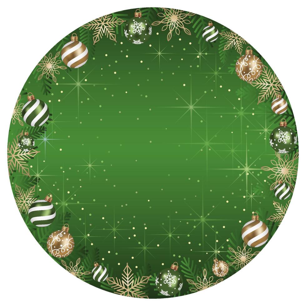 abstract vector illustration cadre rond avec des boules de noël et fond vert lumineux isolé sur fond blanc.