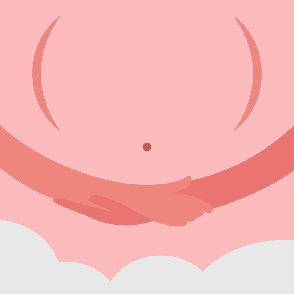 mains tenant le ventre avec précaution. femme enceinte, future maman. illustration vectorielle plane. vecteur
