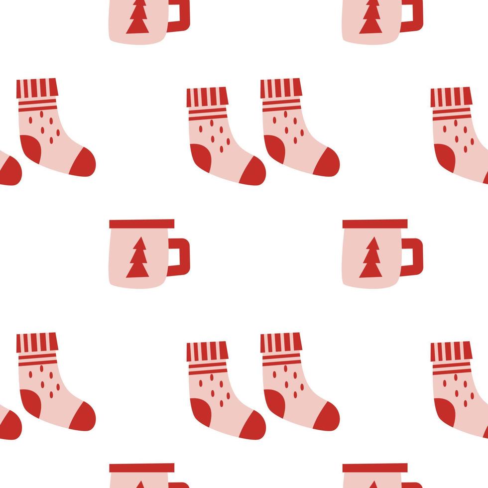 modèle sans couture de noël avec de jolies chaussettes de noël. motif carré d'hiver de vacances. fond blanc. illustration mignonne. fond d'écran du nouvel an d'hiver vecteur