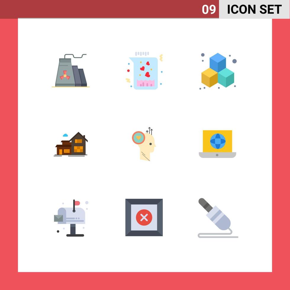 pack de 9 signes et symboles de couleurs plates modernes pour les supports d'impression Web tels que le bureau comme la boîte utilisateur construisant des éléments de conception vectoriels modifiables vecteur