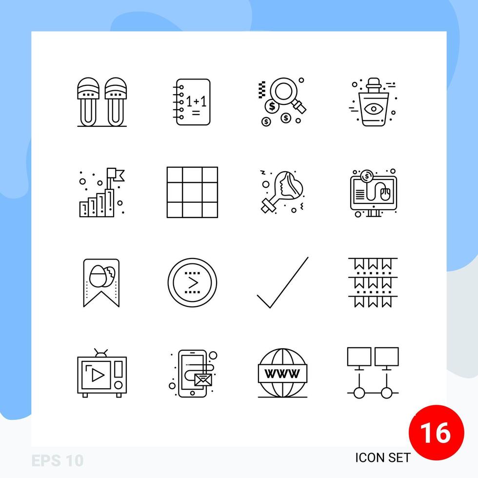 pack de 16 signes et symboles de contours modernes pour les supports d'impression Web tels que les éléments de conception vectoriels modifiables de la bouteille d'halloween dollar d'entreprise de démarrage vecteur