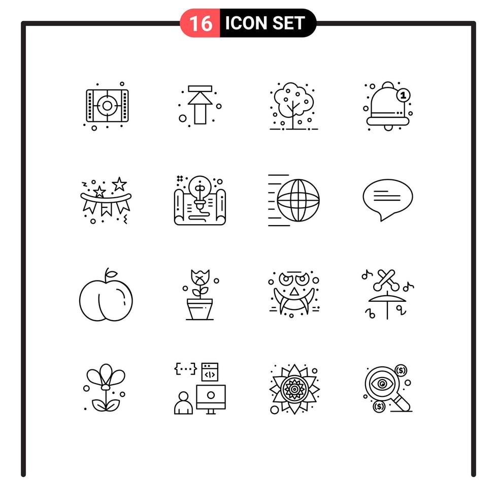 ensemble moderne de 16 contours pictogramme d'alarme de drapeau alerte de notification agricole éléments de conception vectoriels modifiables vecteur