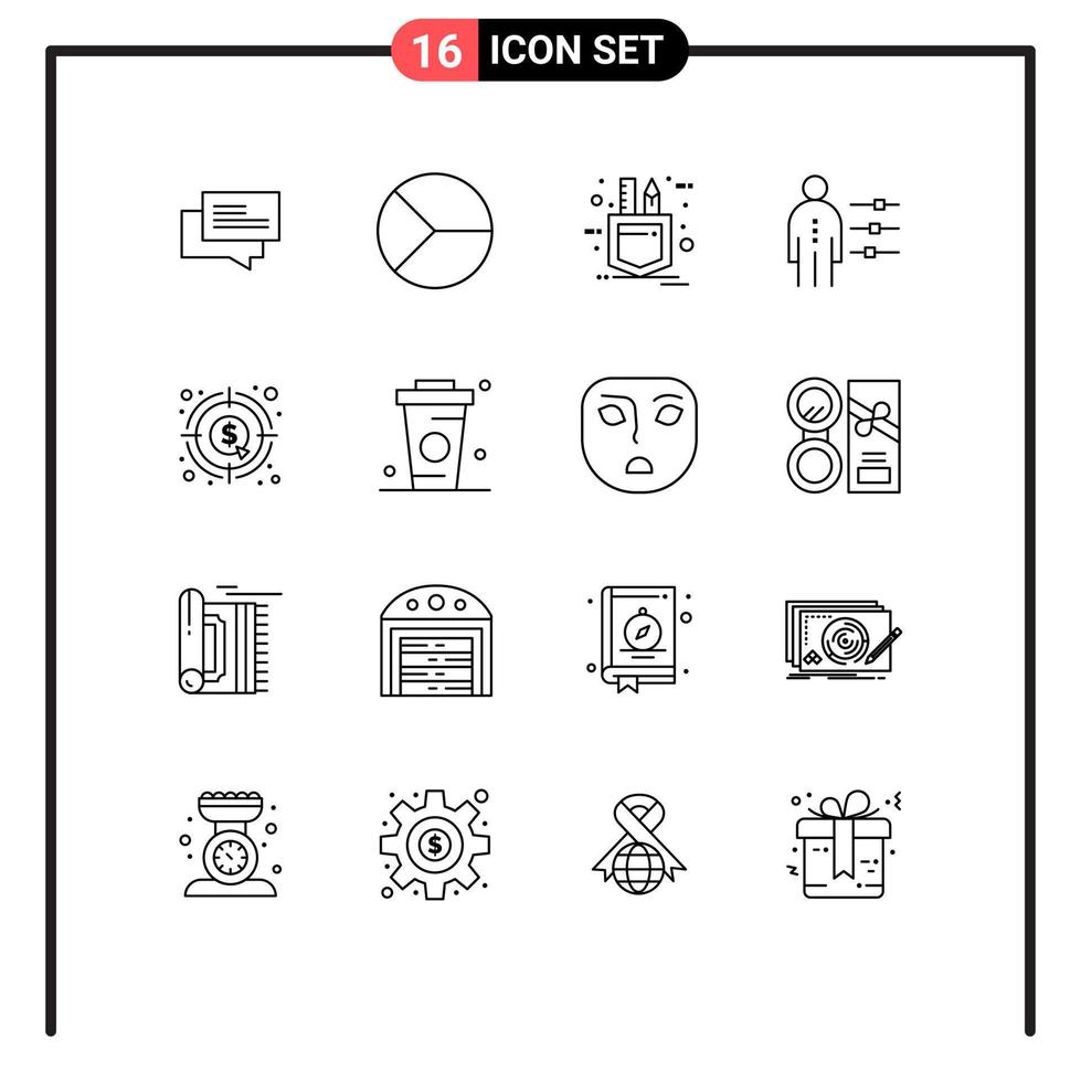 pack de 16 signes et symboles de contours modernes pour les supports d'impression Web tels que le travail de recrutement tarte employé croquis éléments de conception vectoriels modifiables vecteur
