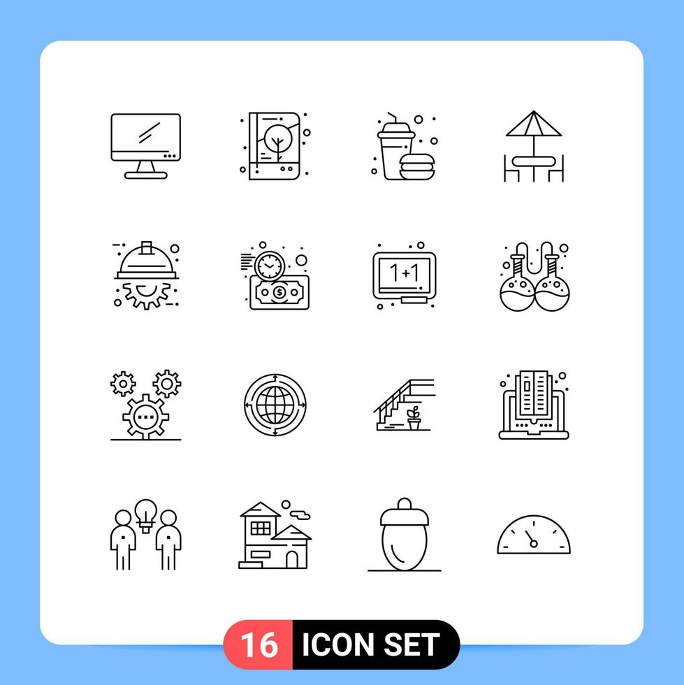 symboles d'icônes universels groupe de 16 contours modernes d'éléments de conception vectoriels modifiables rapides de dîner de cahier de dîner de table vecteur