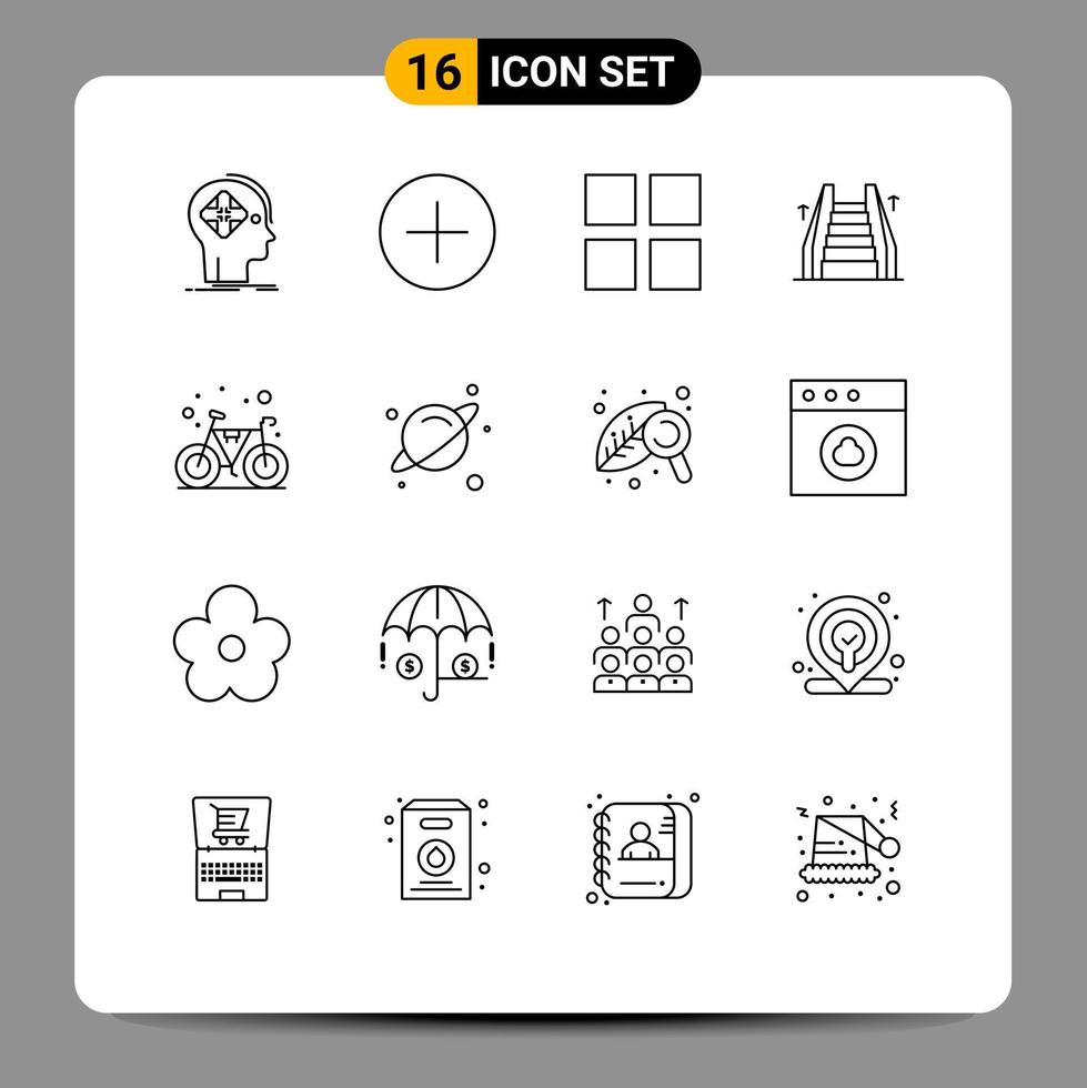 16 contours vectoriels thématiques et symboles modifiables d'éléments de conception vectoriels modifiables d'escalier électrique multimédia d'échelle de vélo vecteur