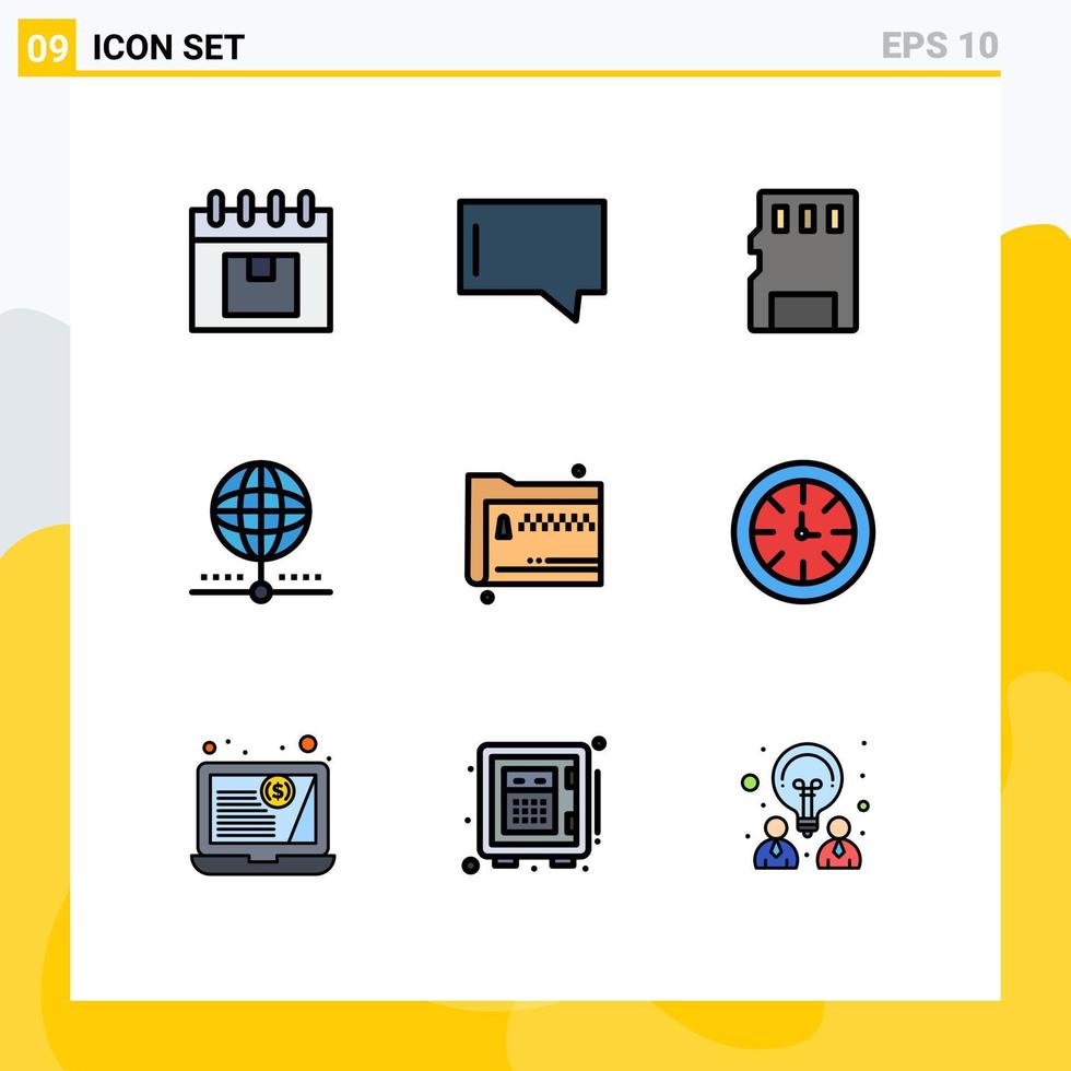 ensemble de 9 symboles d'icônes d'interface utilisateur modernes signes pour dossier carte globale base de données cloud éléments de conception vectoriels modifiables vecteur