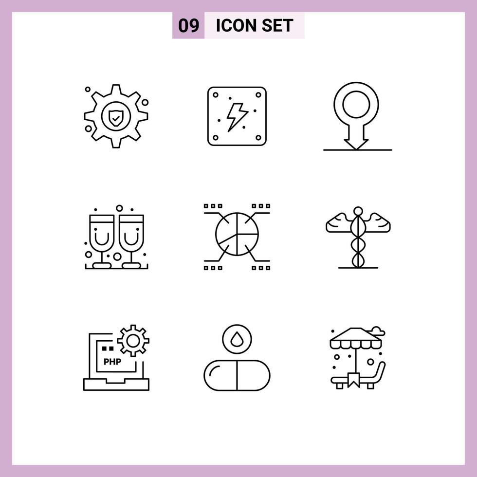 ensemble moderne de 9 contours pictogramme de statistiques médicales sexe camembert éléments de conception vectoriels modifiables vecteur