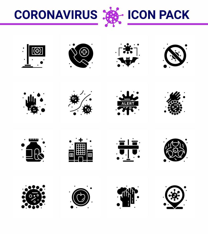16 glyphe solide coronavirus noir maladie et prévention vecteur icône main scientifique coronavirus aucun diagnostic coronavirus viral 2019nov éléments de conception de vecteur de maladie