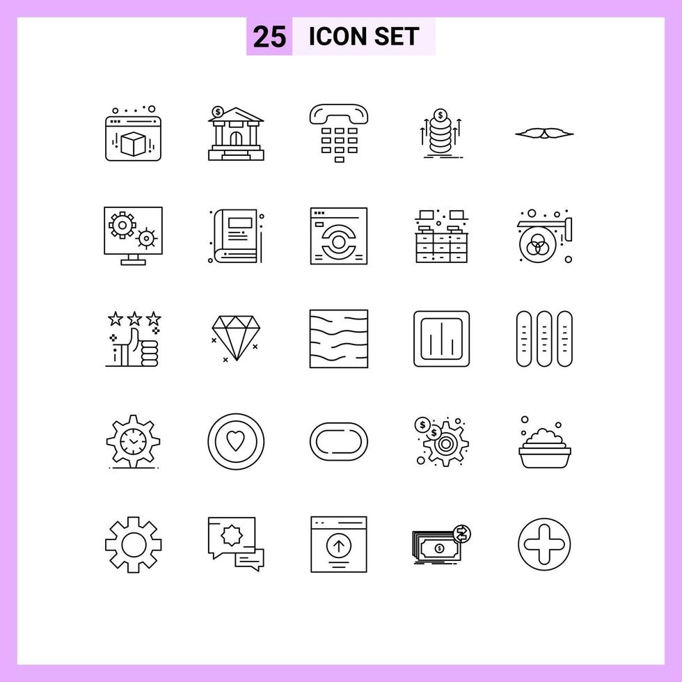 ligne d'interface mobile ensemble de 25 pictogrammes de pièces hipster communication transfert argent éléments de conception vectoriels modifiables vecteur