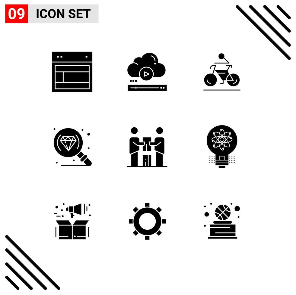 9 concept de glyphe solide pour les sites Web mobiles et les applications de recherche éléments de conception vectoriels modifiables de vélo de vélo de nuage de diamant vecteur