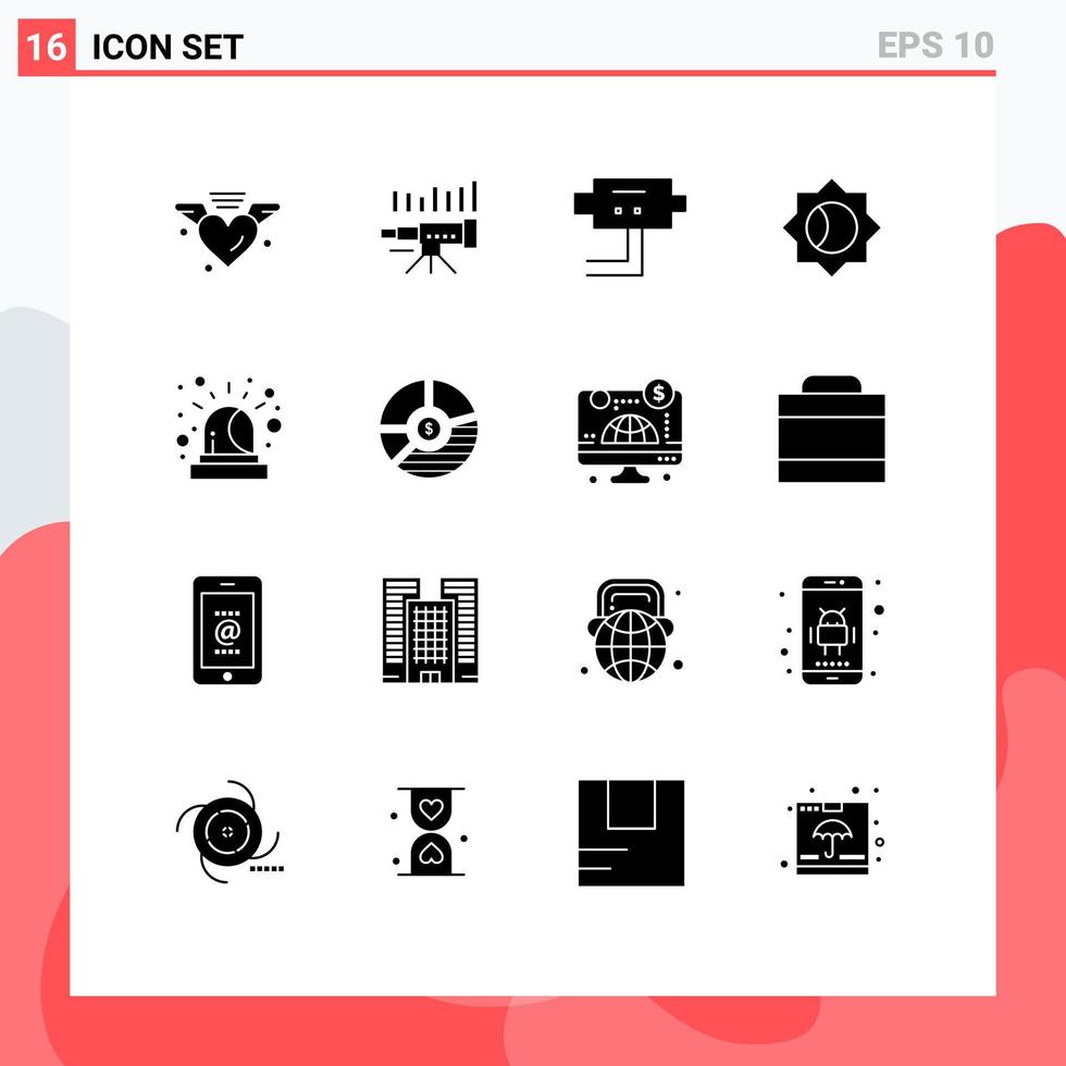 interface mobile glyphe solide ensemble de 16 pictogrammes du marché de réglage d'alarme de base protéger les éléments de conception vectoriels modifiables vecteur