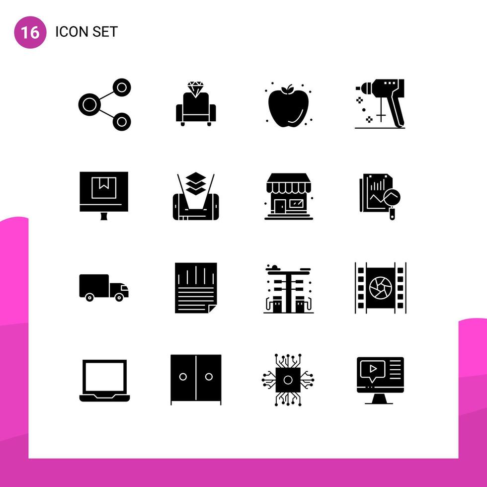 ensemble de 16 symboles d'icônes d'interface utilisateur modernes signes pour le commerce outil alimentaire perforateur construction éléments de conception vectoriels modifiables vecteur