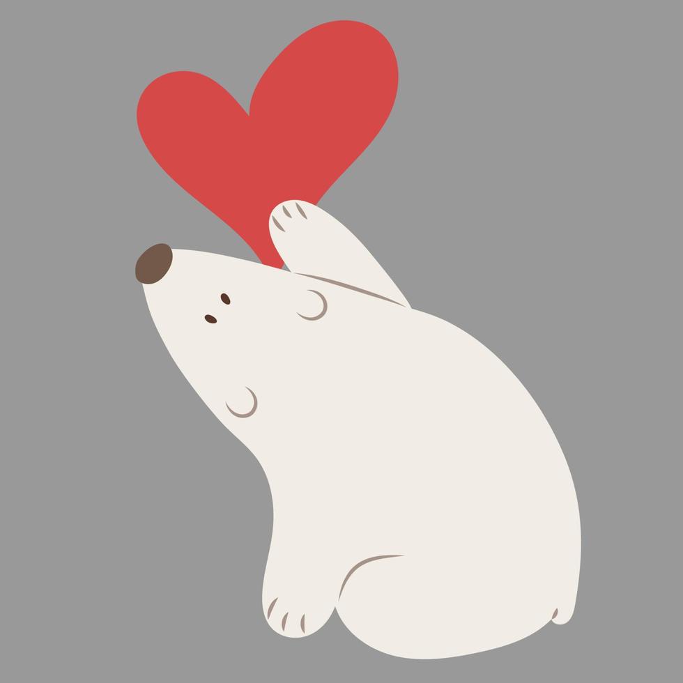 ours polaire avec coeur rouge. carte de voeux pour les vacances ou la saint valentin. clipart festif vecteur