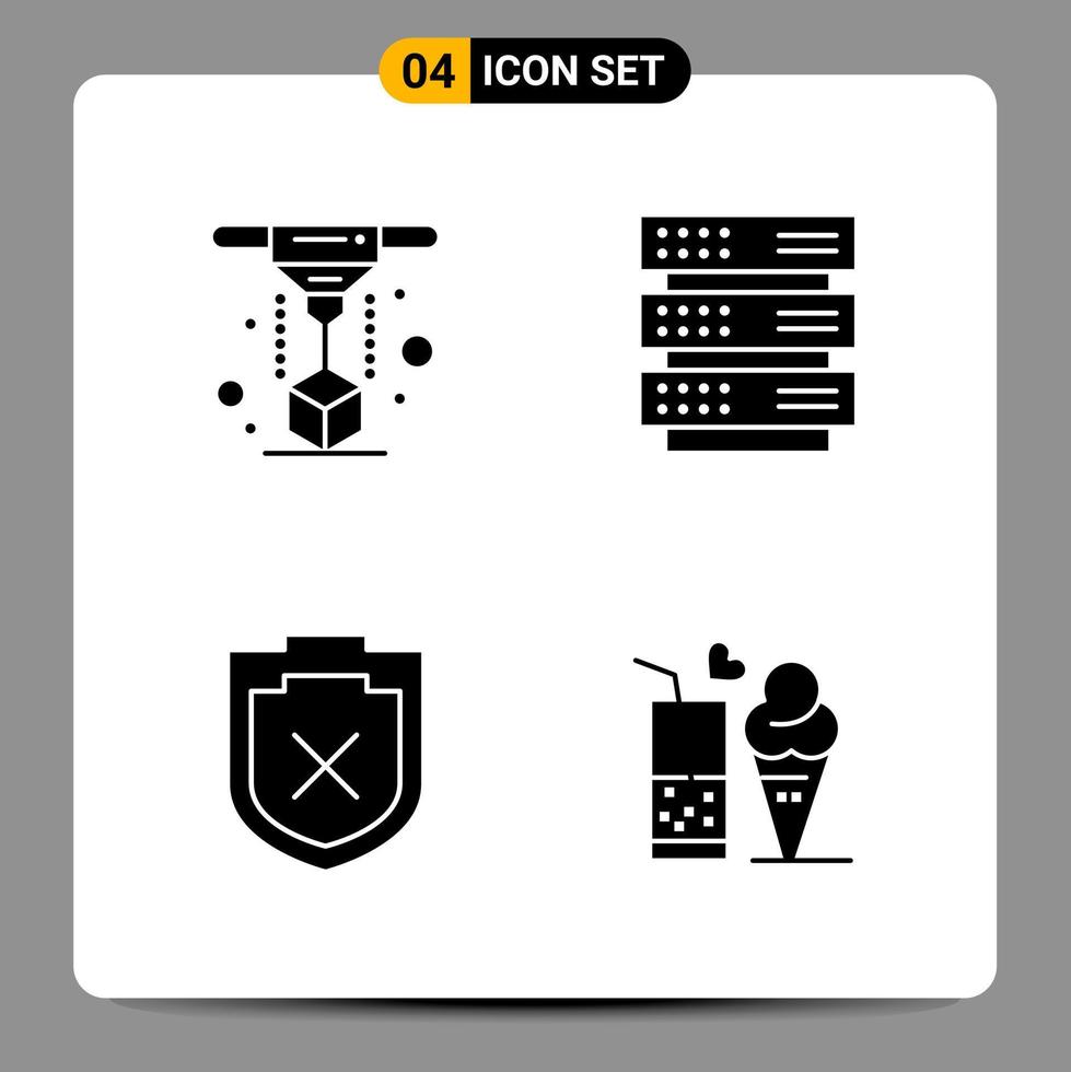 4 icônes noires pack symboles glyphes signes pour des conceptions réactives sur fond blanc 4 icônes définies vecteur