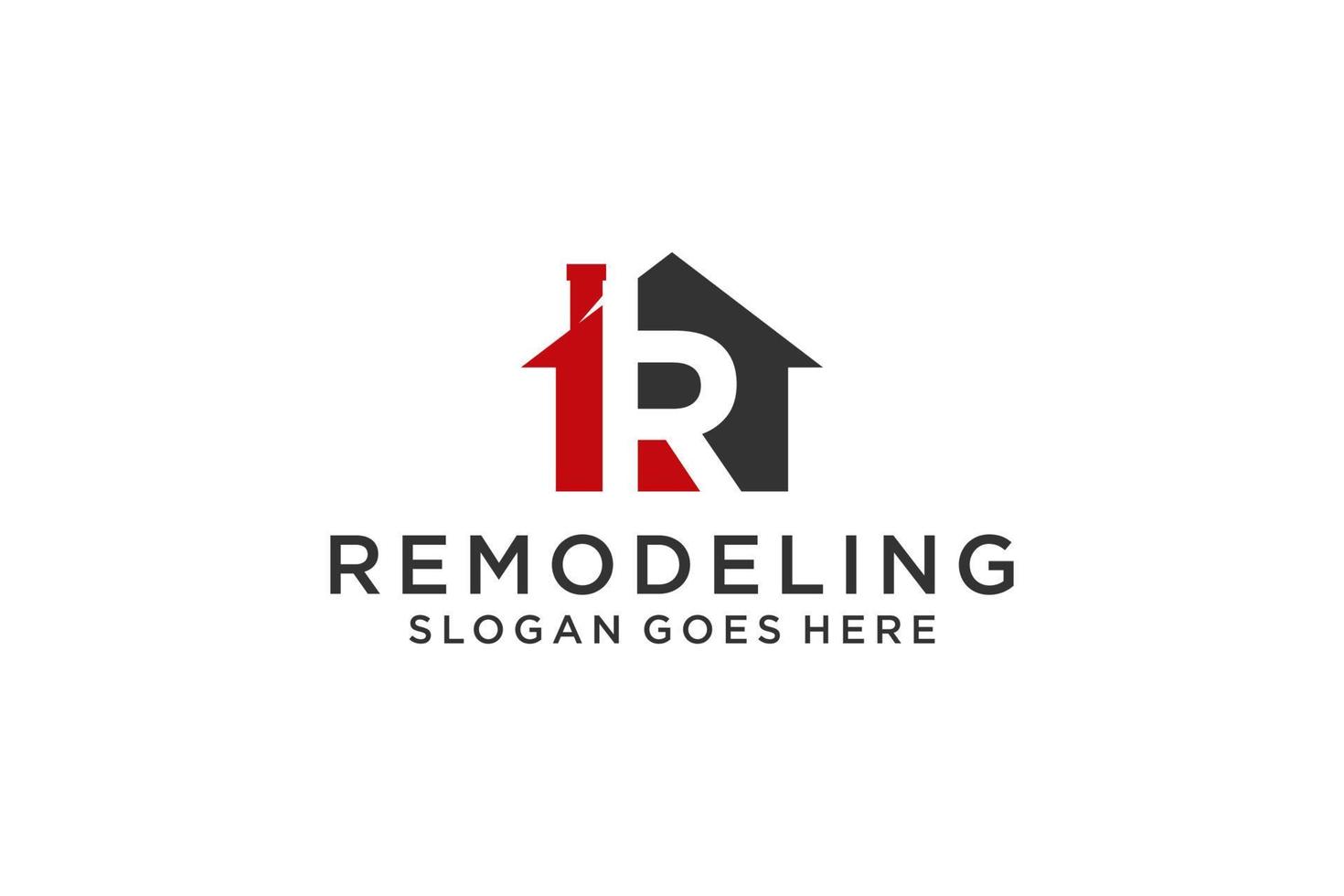 lettre r pour le logo de remodelage immobilier. construction architecture bâtiment élément de modèle de conception de logo. vecteur