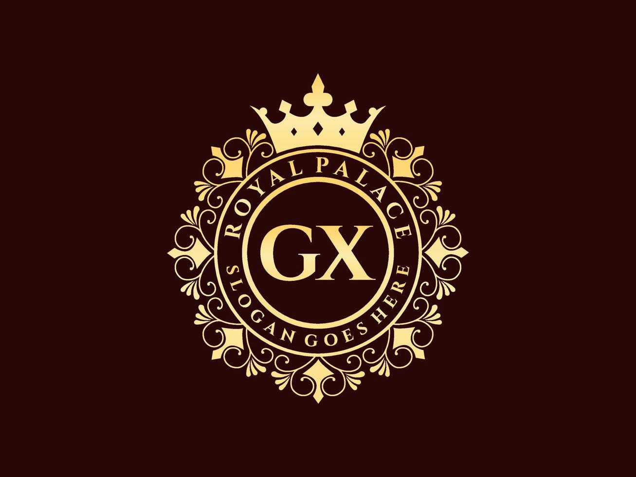 lettre gx logo victorien de luxe royal antique avec cadre ornemental. vecteur