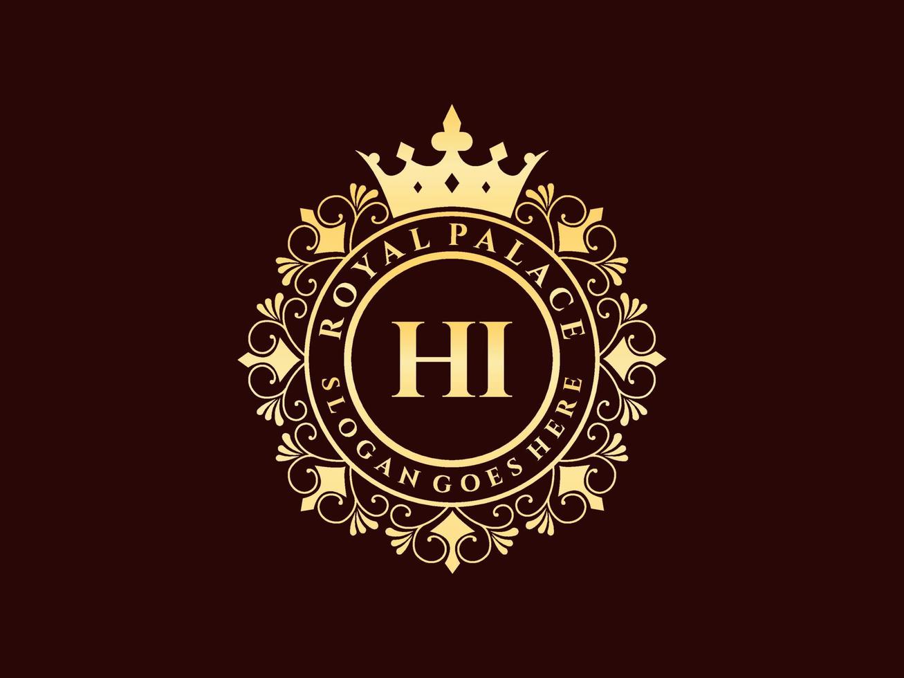 lettre hi logo victorien de luxe royal antique avec cadre ornemental. vecteur