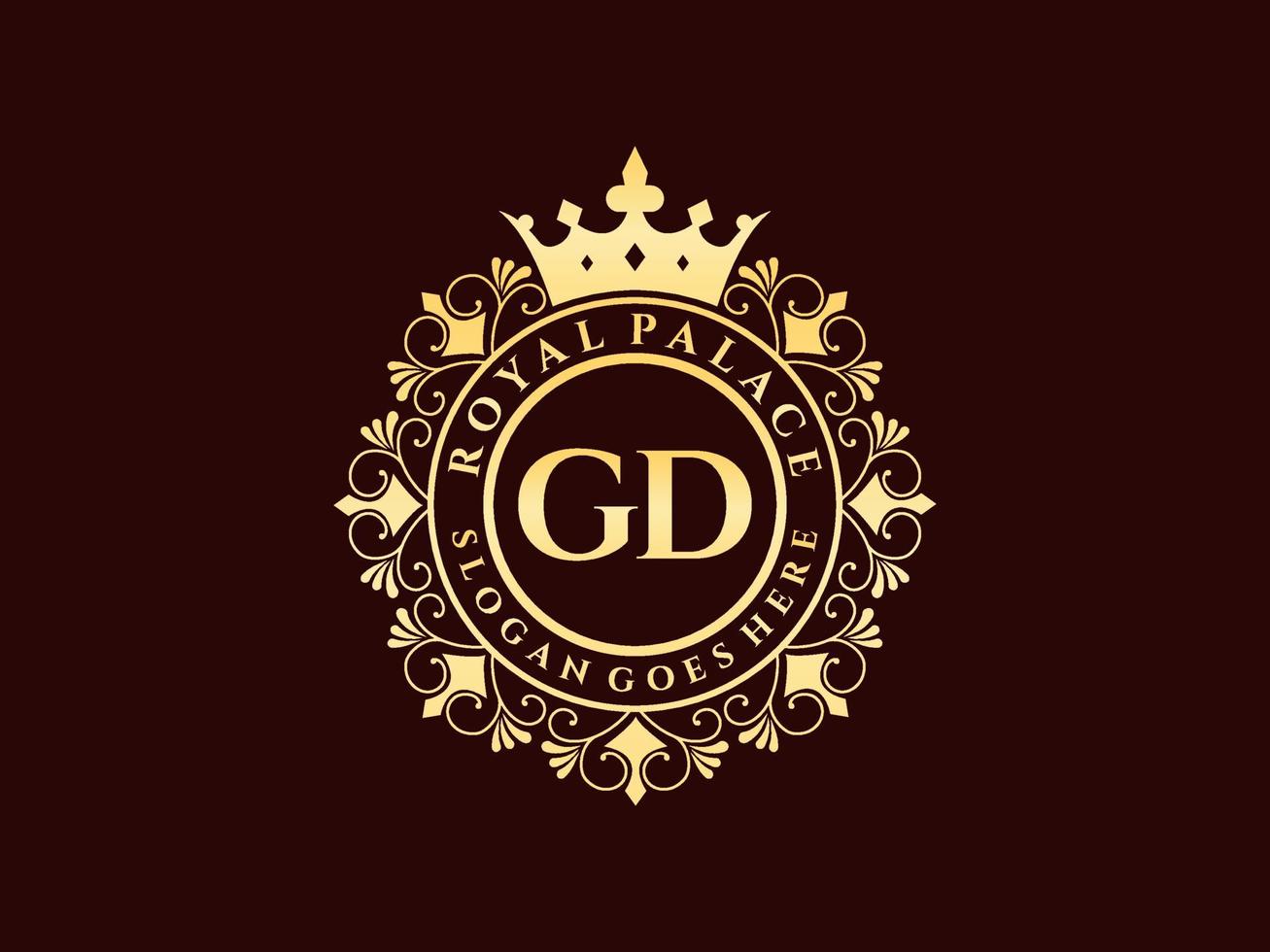 lettre gd logo victorien de luxe royal antique avec cadre ornemental. vecteur