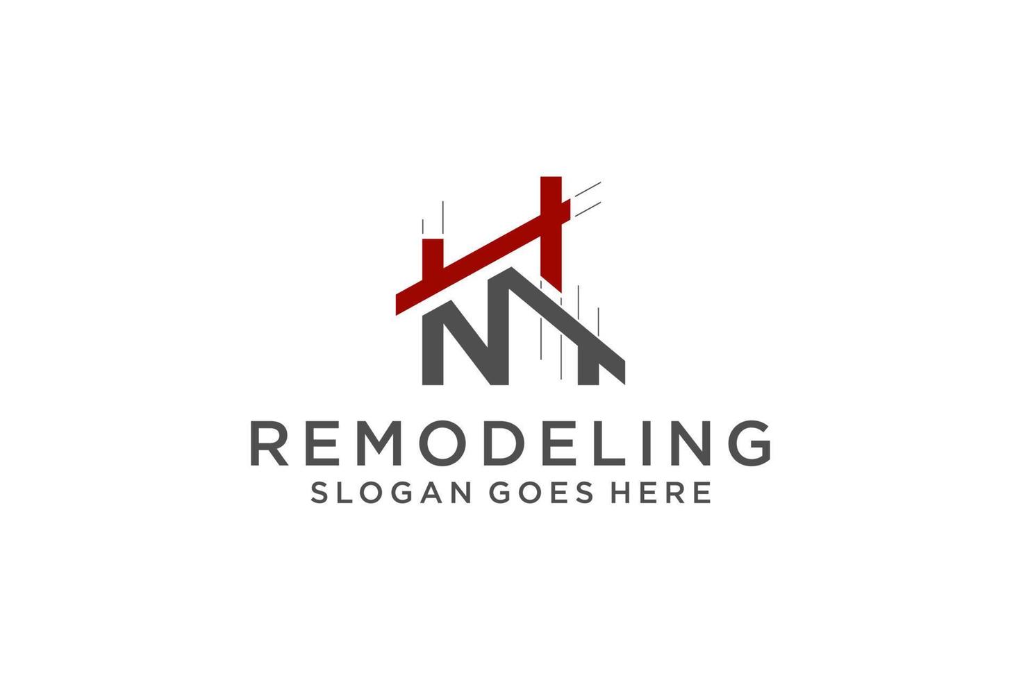 lettre n pour le logo de remodelage immobilier. construction architecture bâtiment élément de modèle de conception de logo. vecteur