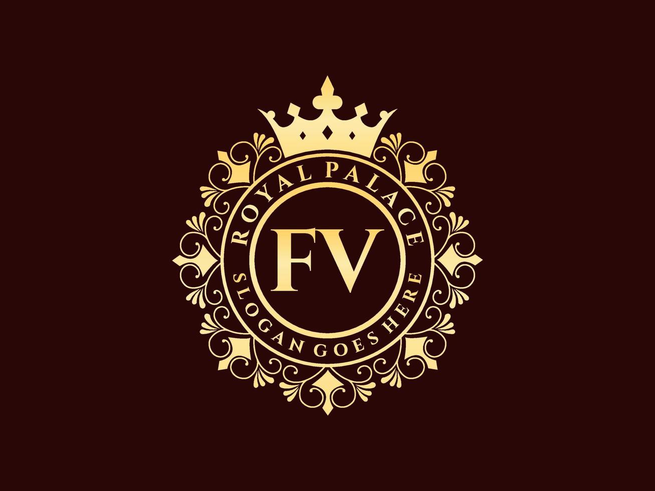 lettre fv logo victorien de luxe royal antique avec cadre ornemental. vecteur