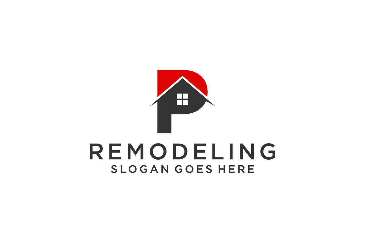 lettre p pour le logo de remodelage immobilier. construction architecture bâtiment élément de modèle de conception de logo. vecteur