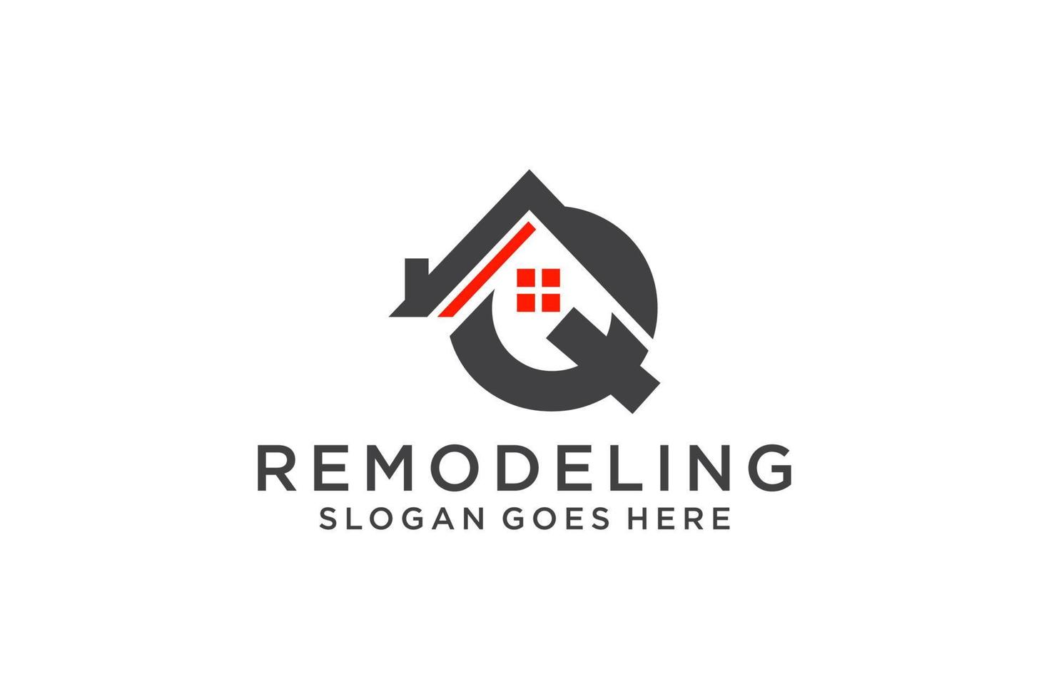 lettre q pour le logo de remodelage immobilier. construction architecture bâtiment élément de modèle de conception de logo. vecteur