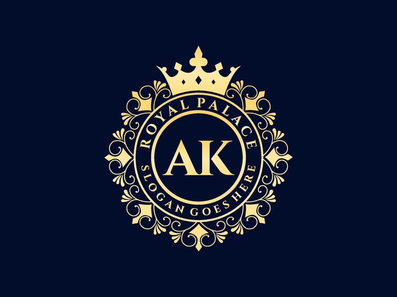 lettre ak logo victorien de luxe royal antique avec cadre ornemental. vecteur