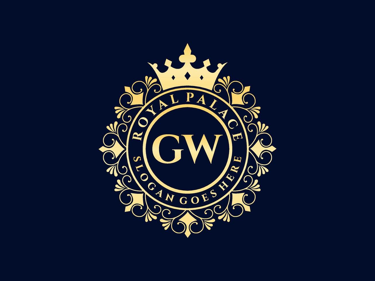 lettre gw logo victorien de luxe royal antique avec cadre ornemental. vecteur