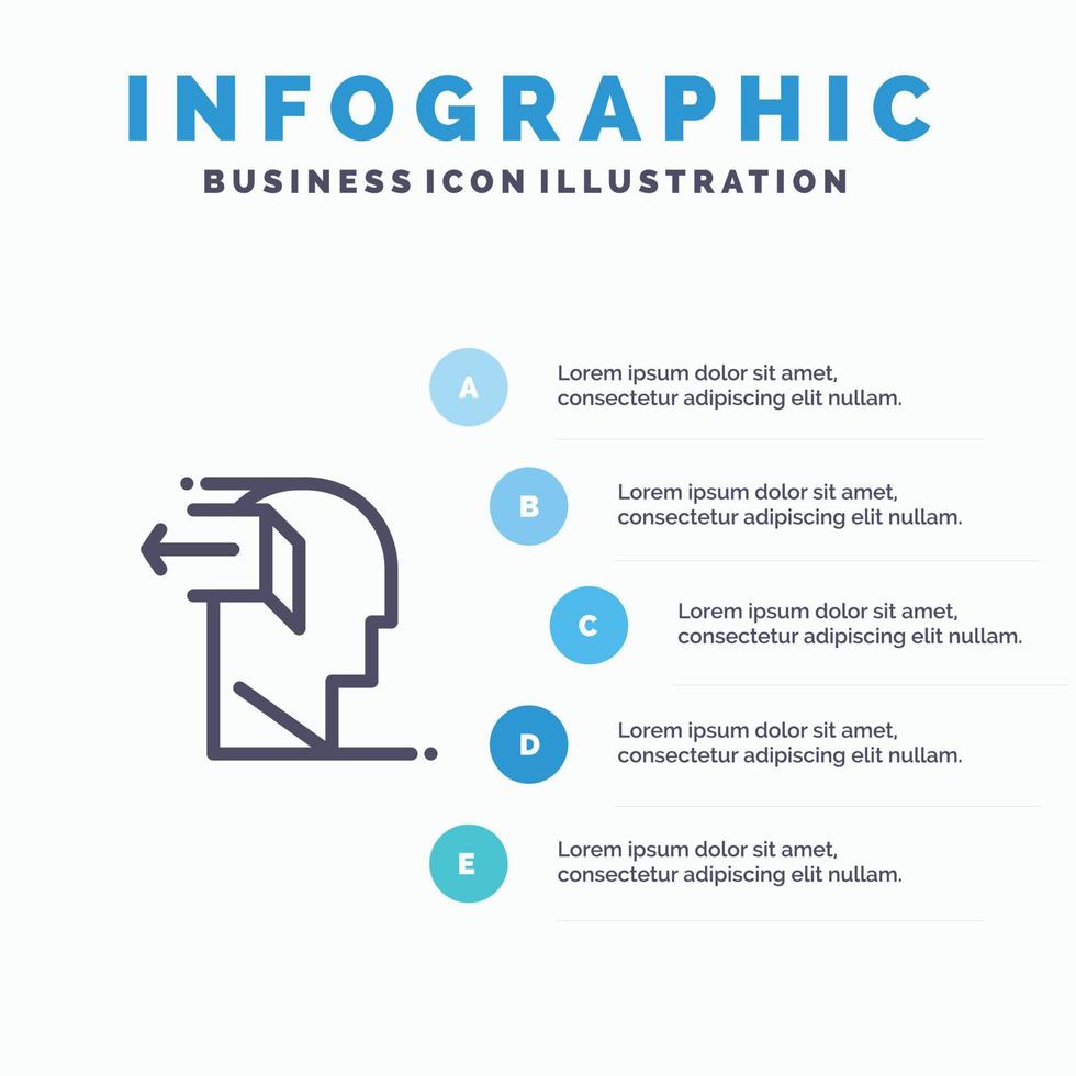 porte esprit négatif sur l'icône de la ligne de libération avec 5 étapes présentation infographie arrière-plan vecteur