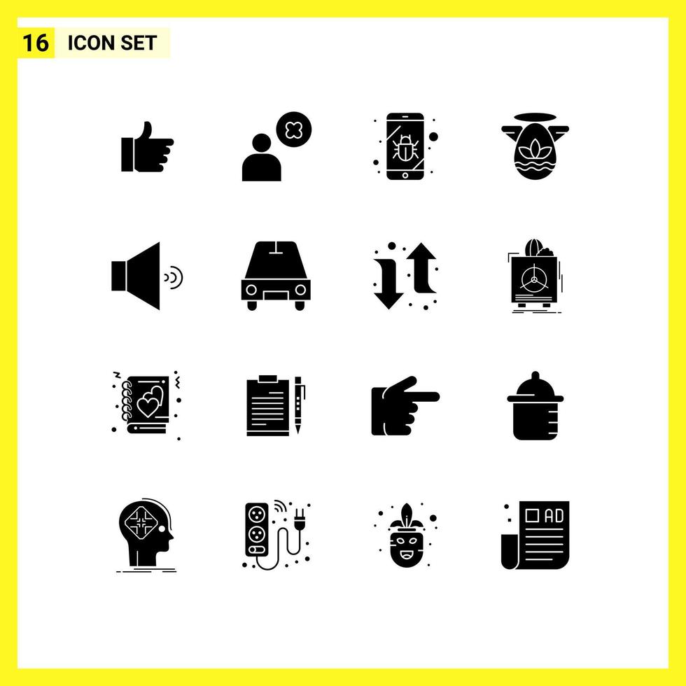 groupe de 16 signes et symboles de glyphes solides pour les éléments de conception vectoriels modifiables de l'angle de pâques du rapporteur de haut-parleur vecteur