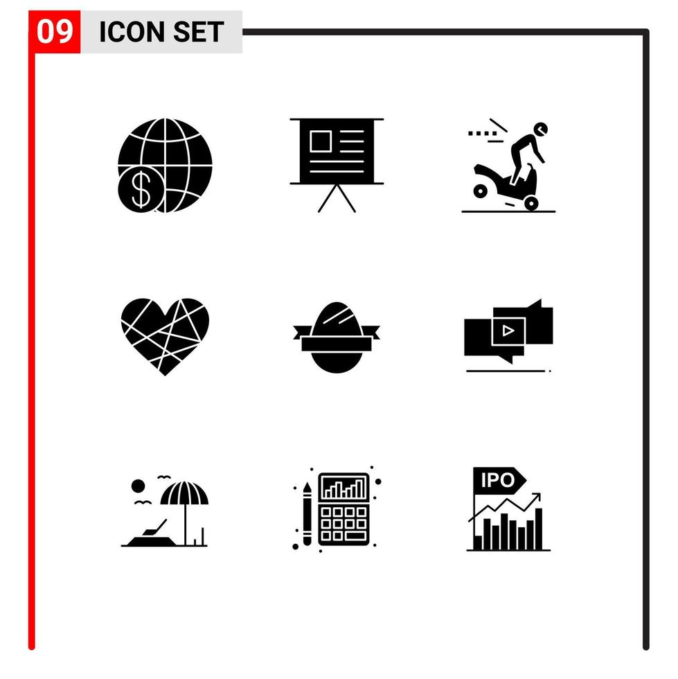 interface mobile glyphe solide ensemble de 9 pictogrammes d'éléments de conception vectoriels modifiables de moto de coeur de marketing d'amour préféré vecteur