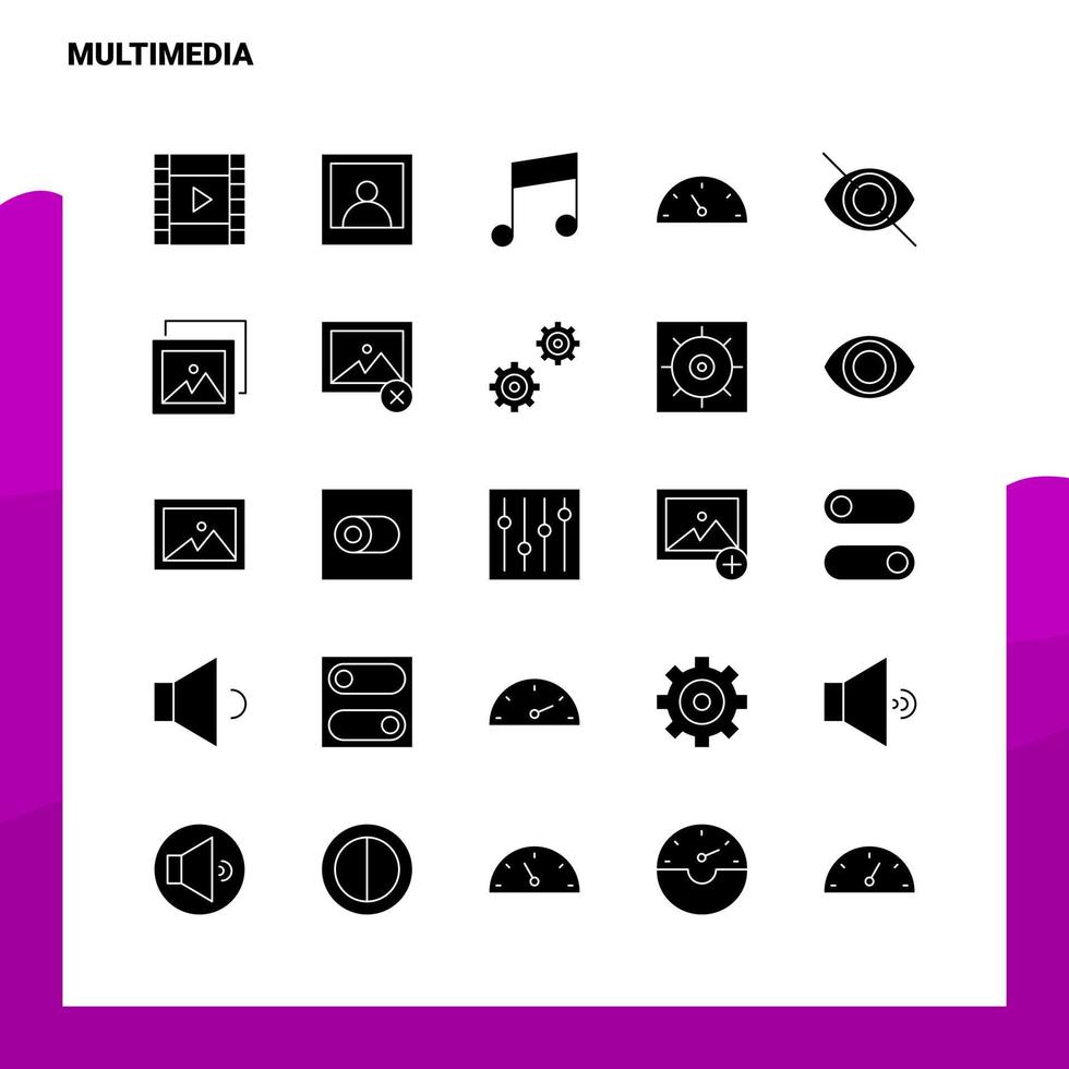 25 jeu d'icônes multimédia modèle d'illustration vectorielle d'icône de glyphe solide pour des idées web et mobiles pour une entreprise vecteur