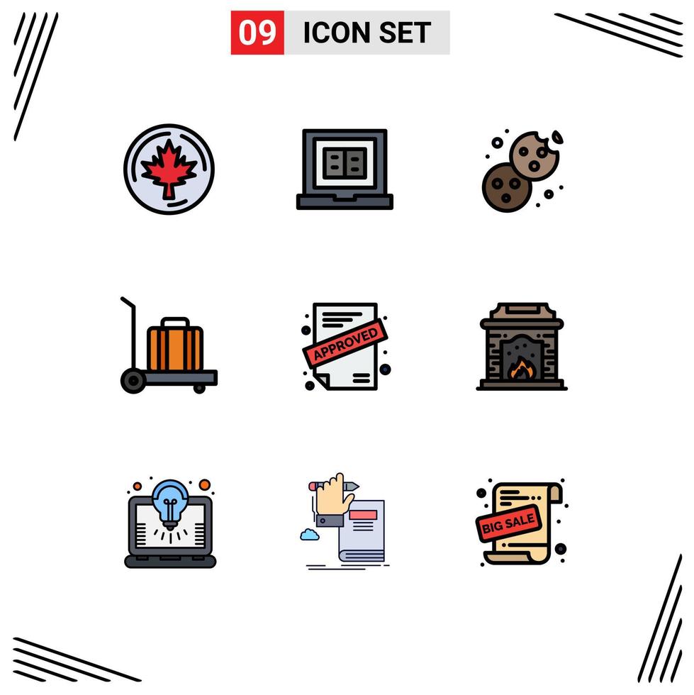 9 icônes créatives signes et symboles modernes de cheminée application de cuisson approuvée bagages éléments de conception vectoriels modifiables vecteur
