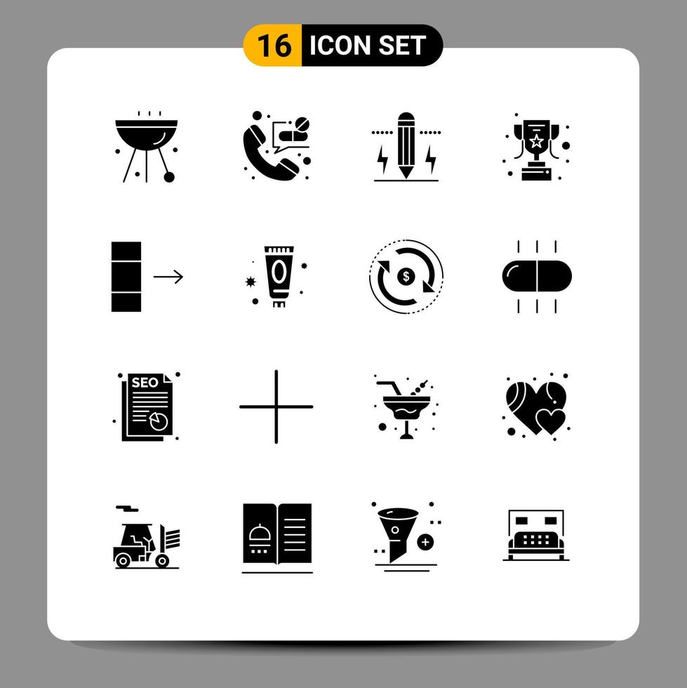 pack de glyphes solides de 16 symboles universels de colonne récompense appel d'urgence réalisation boulon éléments de conception vectoriels modifiables vecteur