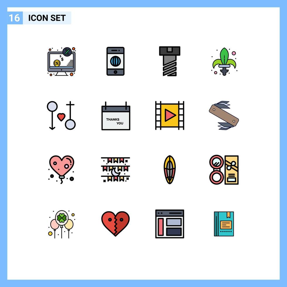 16 concept de ligne remplie de couleurs plates pour les sites Web mobiles et les applications aiment le monde des armes épée gras éléments de conception vectoriels créatifs modifiables vecteur