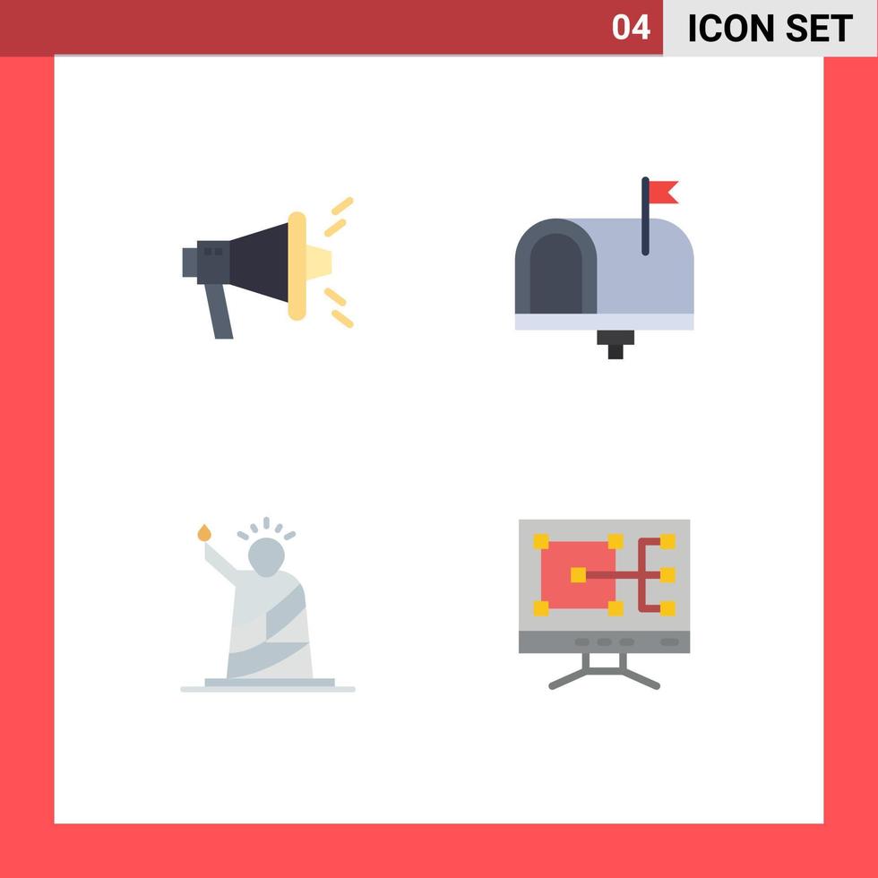 groupe de 4 icônes plates signes et symboles pour le marketing liberté communication e-mail statue éléments de conception vectoriels modifiables vecteur