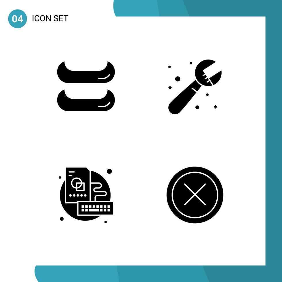 pack de 4 signes et symboles de glyphes solides modernes pour les supports d'impression Web tels que le panneau de plombier créatif de bateau fermer les éléments de conception vectoriels modifiables vecteur