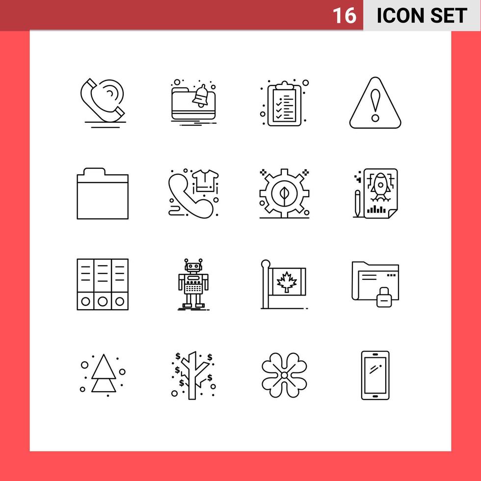 ensemble de 16 symboles d'icônes d'interface utilisateur modernes signes pour le dossier de presse-papiers de stockage de commerce avertissement éléments de conception vectoriels modifiables vecteur