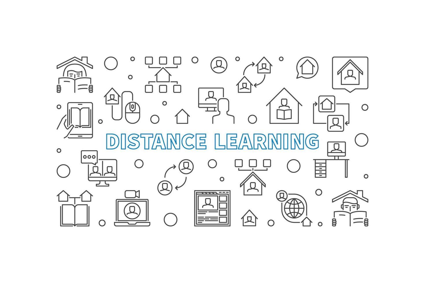 bannière horizontale de contour de concept de vecteur d'apprentissage à distance