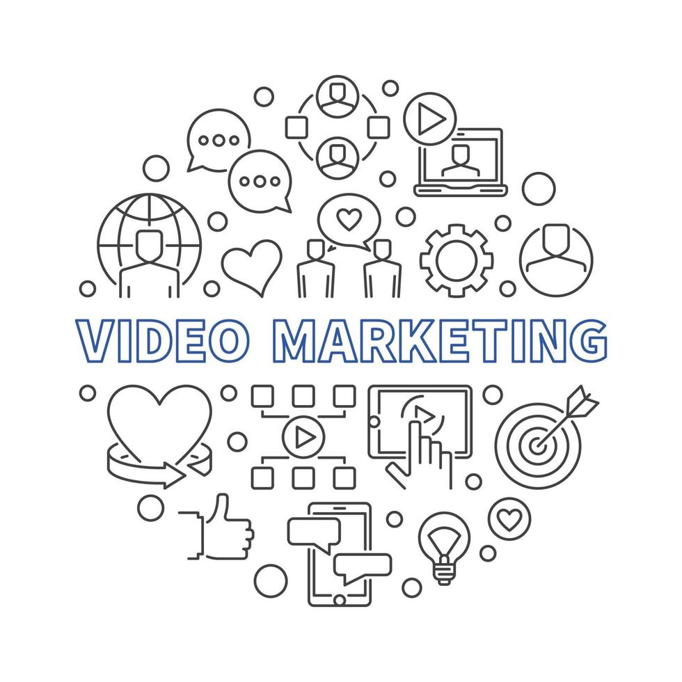 illustration de ligne mince de concept rond de vecteur de marketing vidéo