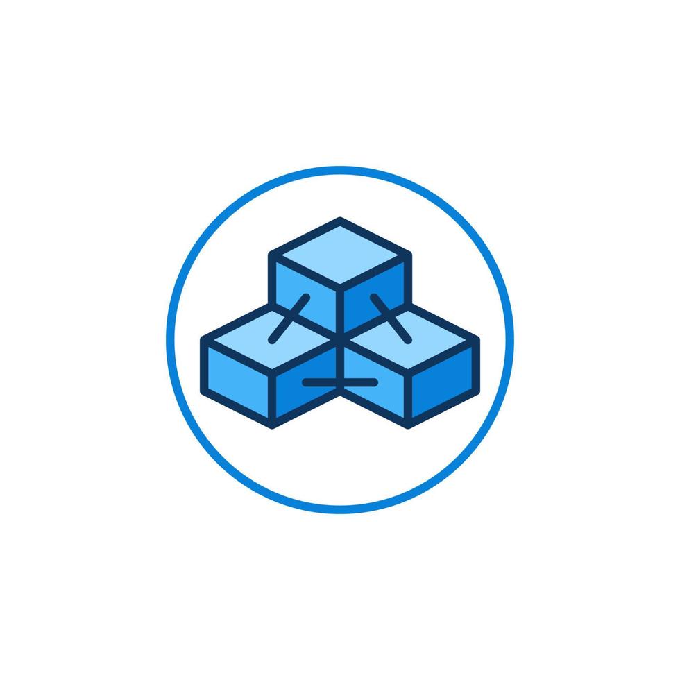 blockchain avec 3 blocs en cercle vecteur concept bleu icône ou signe