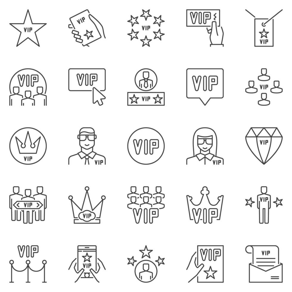 ensemble d'icônes de contour vip. vecteur de symboles de personne très importante
