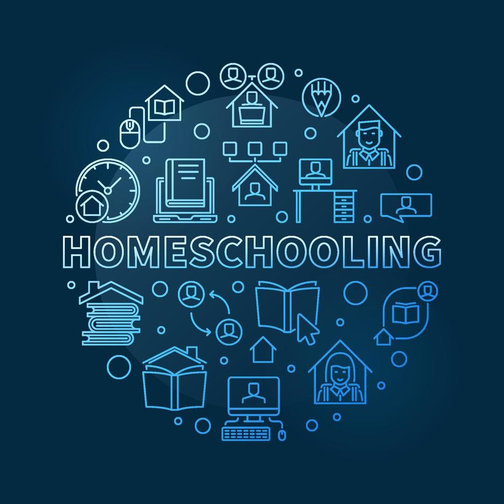 concept de vecteur homeschooling illustration linéaire bleue ronde