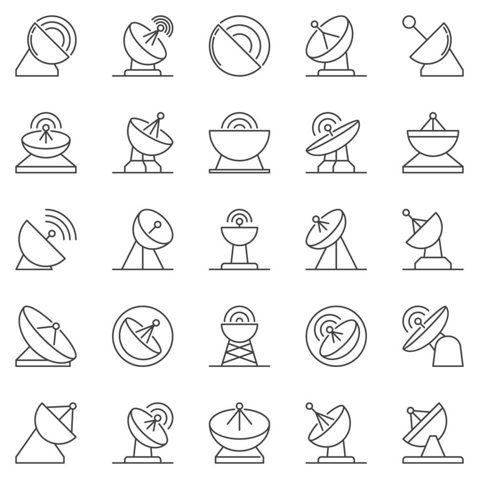ensemble d'icônes de ligne d'antenne parabolique. signes de vecteur d'antenne parabolique