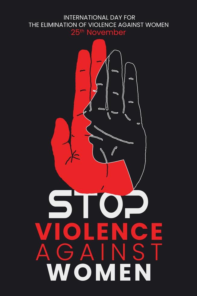 journée internationale pour l'élimination de la violence à l'égard des femmes sur la silhouette rouge blanche de la main humaine avec le jour vecteur