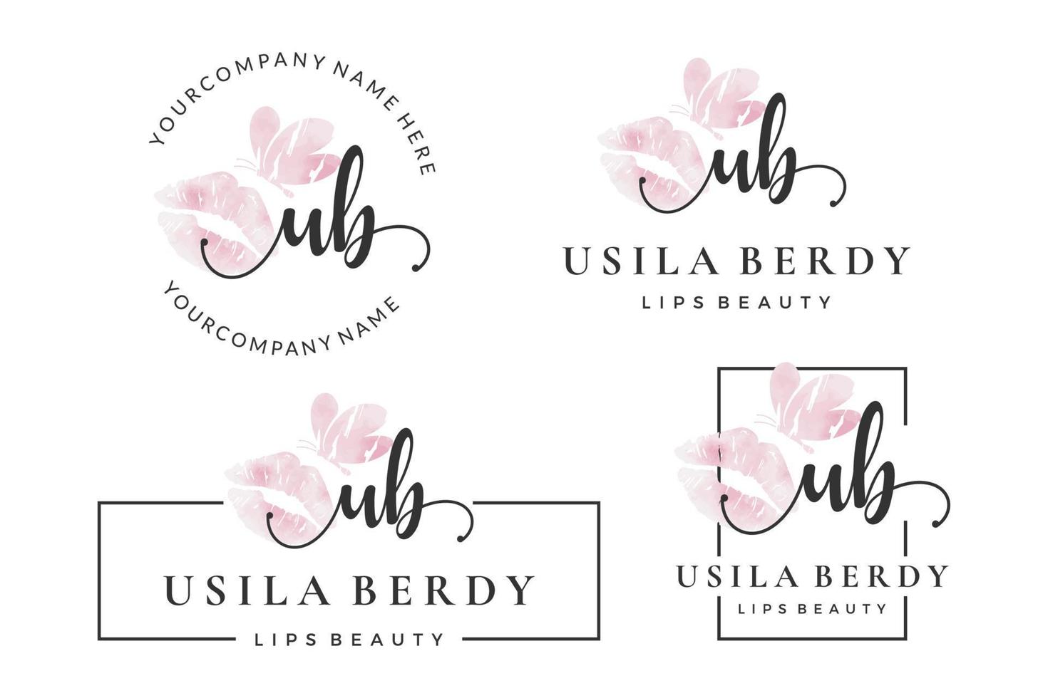 lettre initiale ub u logo pour la lèvre, le baiser, le rouge à lèvres, la collection de dessins vectoriels de maquillage vecteur